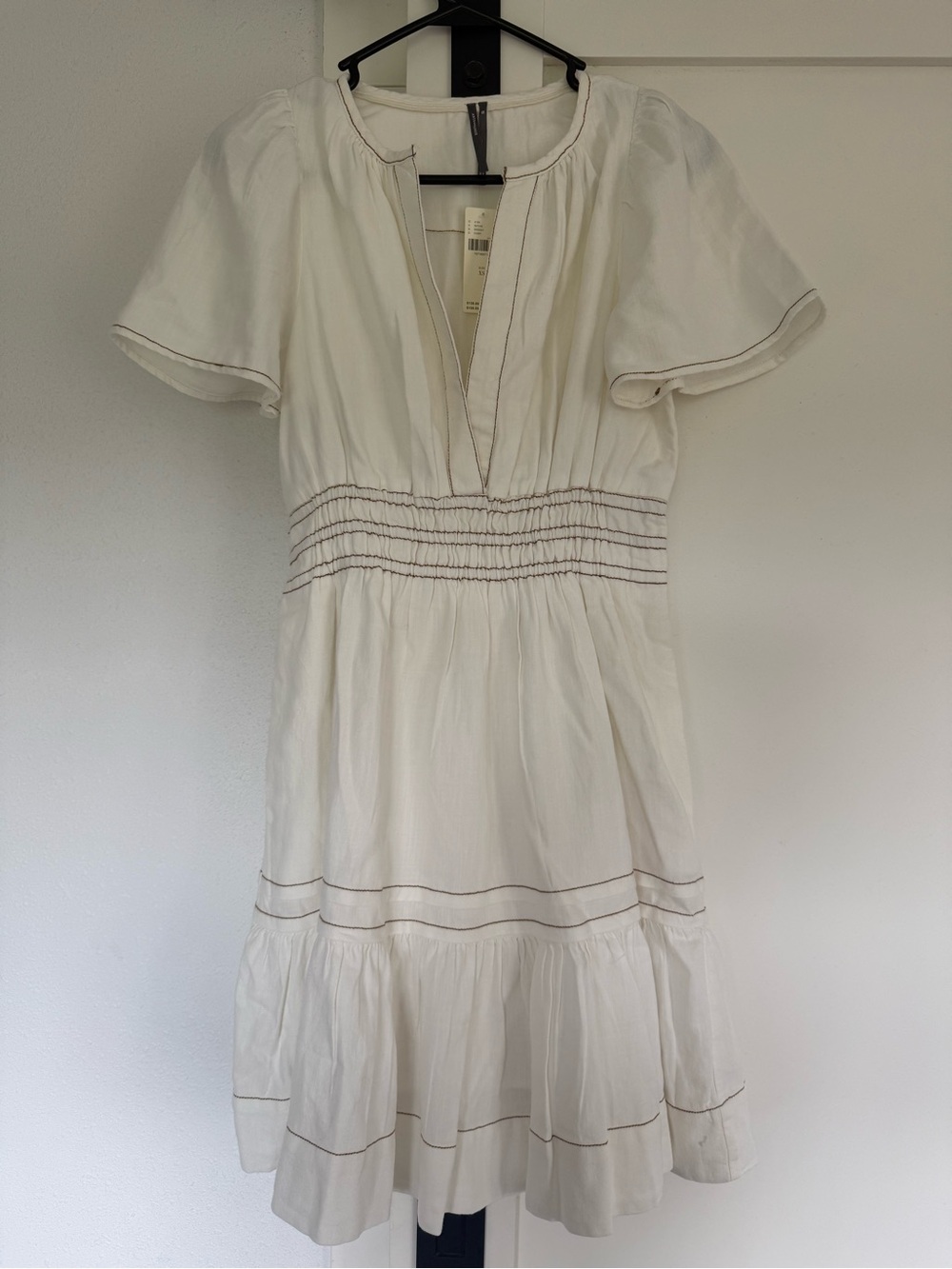 Anthropologie White Mini Dress with Contrast Stitching